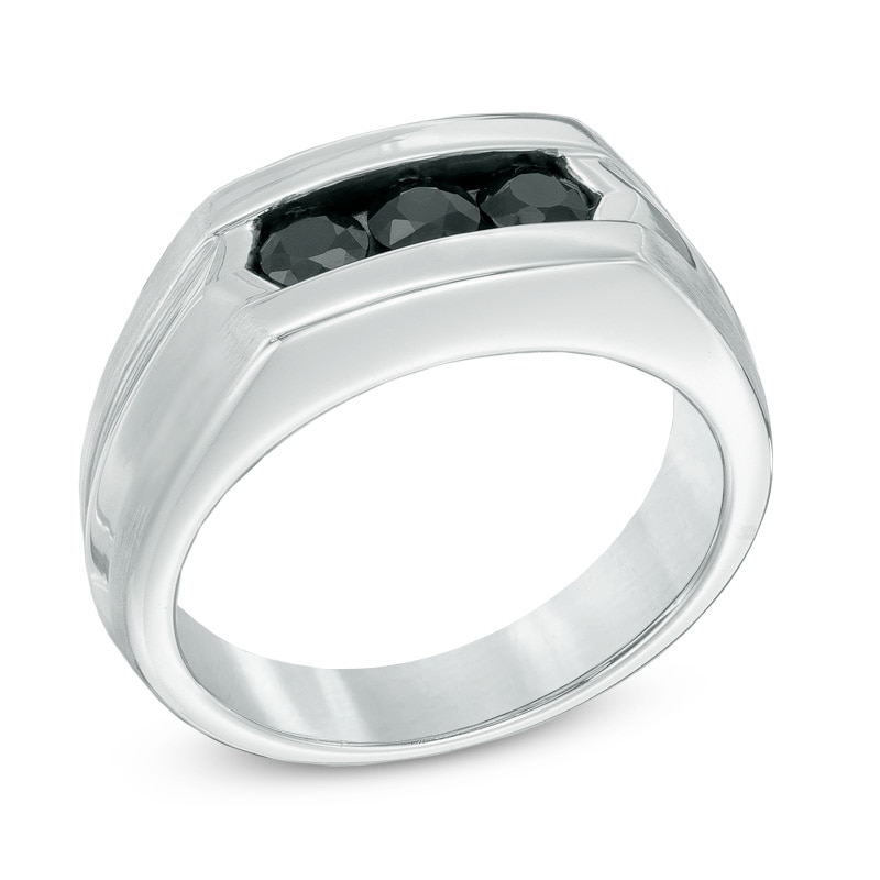 Men's 4.0mm Black Sapphire Three Stone Band in Sterling Silver