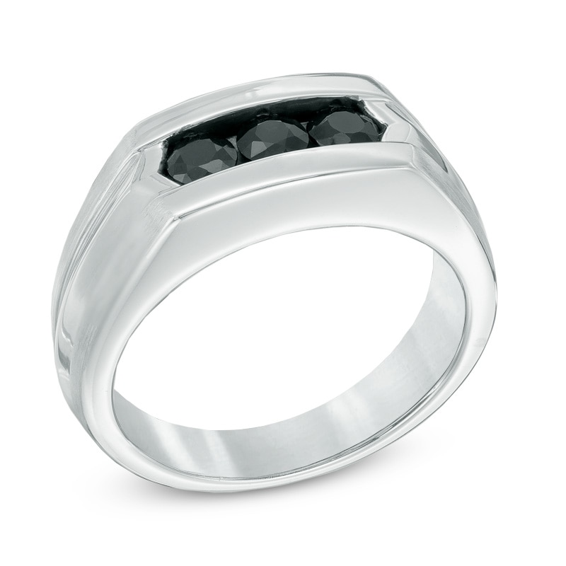 Main Image 2 of 4.0mm Black Sapphire Three Stone Band in Sterling Silver