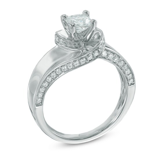 1 CT. T.w. Princess-Cut Diamond Swirl Engagement Ring in 14K White Gold