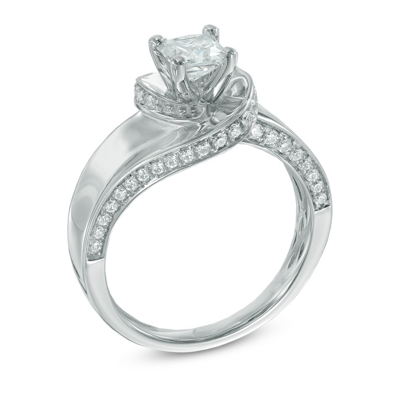 1 CT. T.W. Princess-Cut Diamond Swirl Engagement Ring in 14K White Gold