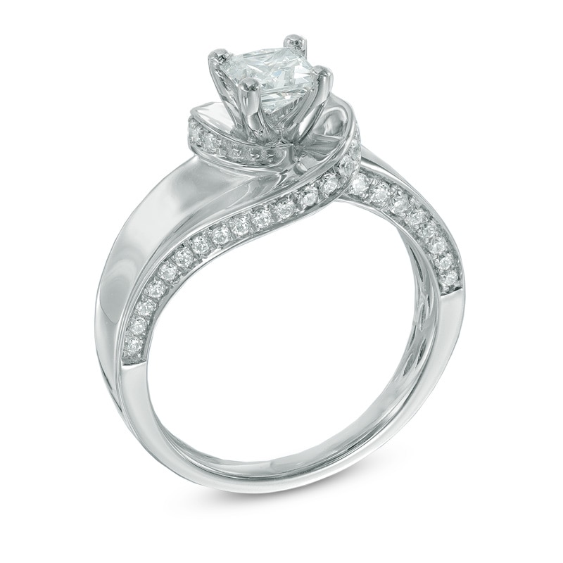 Main Image 2 of 1 CT. T.W. Princess-Cut Diamond Swirl Engagement Ring in 14K White Gold