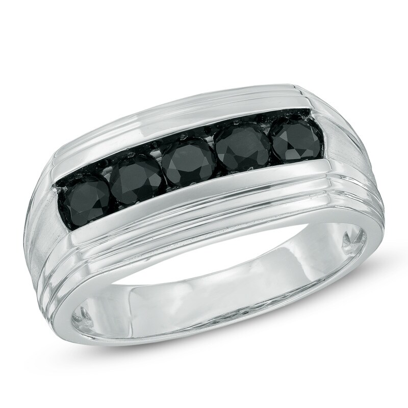 Main Image 1 of 3.5mm Black Sapphire Five Stone Band in Sterling Silver
