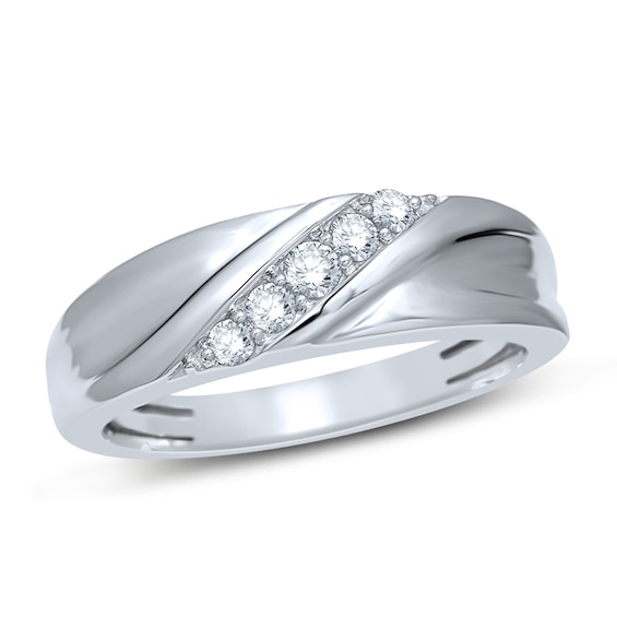 1/4 CT. T.w. Diamond Five Stone Slant Wedding Band in 10K White Gold