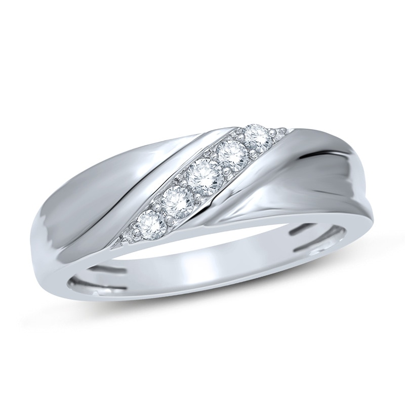 Main Image 1 of 1/4 CT. T.W. Diamond Five Stone Slant Wedding Band in 10K White Gold