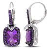 Thumbnail Image 0 of Cushion-Cut Amethyst and 1/10 CT. T.W. Diamond Drop Earrings in Sterling Silver with Black Rhodium