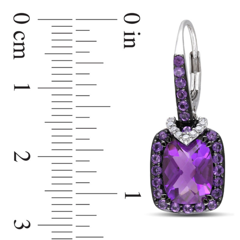 Main Image 2 of Cushion-Cut Amethyst and 1/10 CT. T.W. Diamond Drop Earrings in Sterling Silver with Black Rhodium