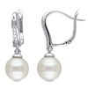 Thumbnail Image 0 of 8.0 - 8.5mm Cultured Freshwater Pearl and 1/20 CT. T.W. Diamond Drop Earrings in Sterling Silver