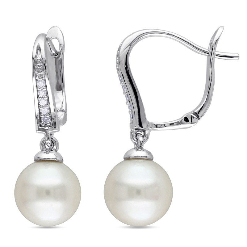 8.0 - 8.5mm Cultured Freshwater Pearl and 1/20 CT. T.W. Diamond Drop Earrings in Sterling Silver