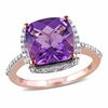 Thumbnail Image 0 of 10.0mm Cushion-Cut Amethyst and 1/10 CT. T.W. Diamond Frame Ring in 10K Rose Gold