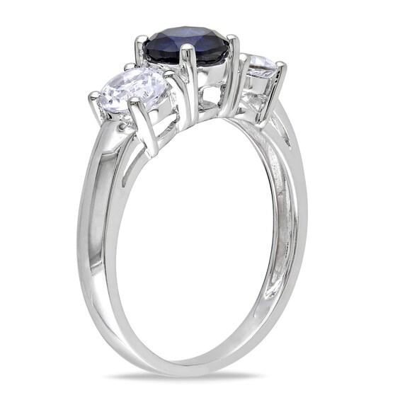 Lab-Created Blue and White Sapphire Three Stone Ring in 10K White Gold Lab-Created Blue and White Sapphire Three Stone Ring in 10K White Gold