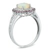 Thumbnail Image 2 of Oval Opal and Lab-Created Pink and White Sapphire Frame Ring in Sterling Silver