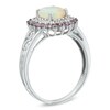 Thumbnail Image 1 of Oval Opal and Lab-Created Pink and White Sapphire Frame Ring in Sterling Silver