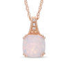 Thumbnail Image 1 of 8.0mm Cushion-Cut Lab-Created Pink Opal and White Sapphire Pendant in Sterling Silver with 14K Rose Gold Plate