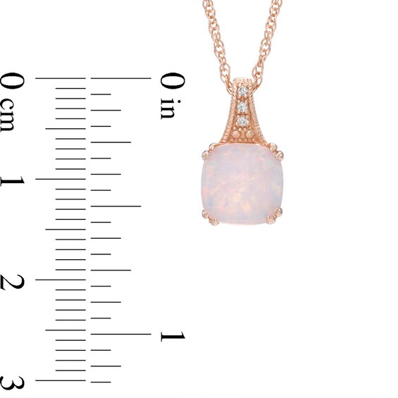 8.0mm Cushion-Cut Lab-Created Pink Opal and White Sapphire Pendant in Sterling Silver with 14K Rose Gold Plate