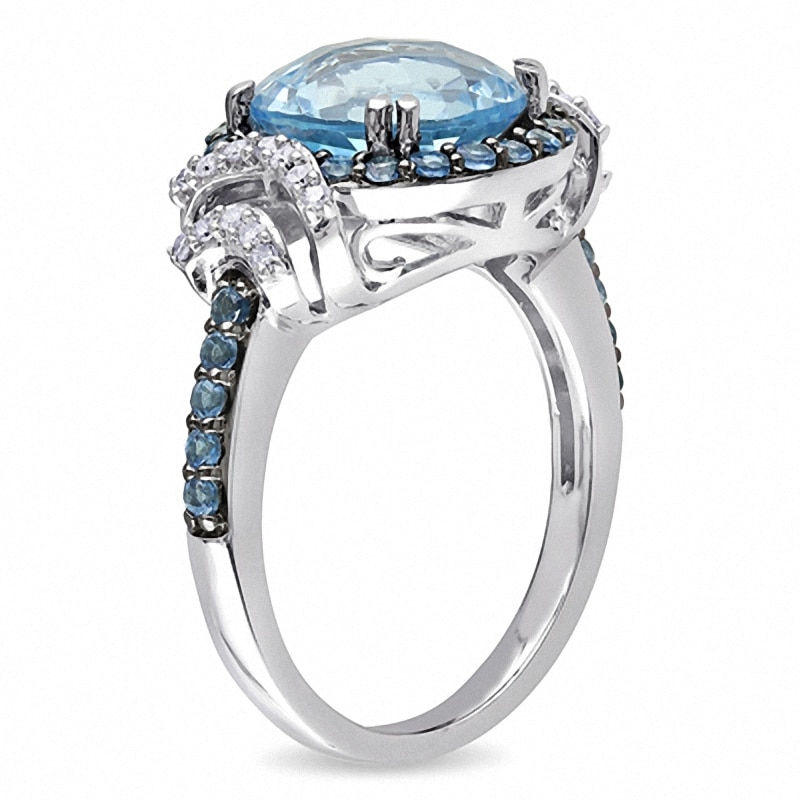 10.0mm Blue Topaz and 1/8 CT. T.W. Diamond Ring in Sterling Silver