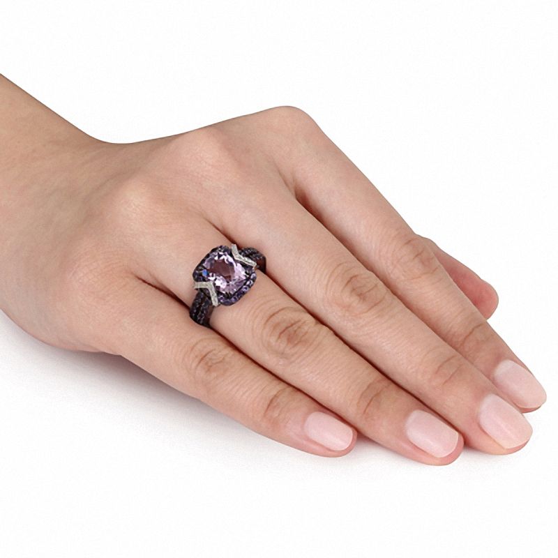 Rose Gold Amethyst and Black Diamond Solitaire Engagement Ring