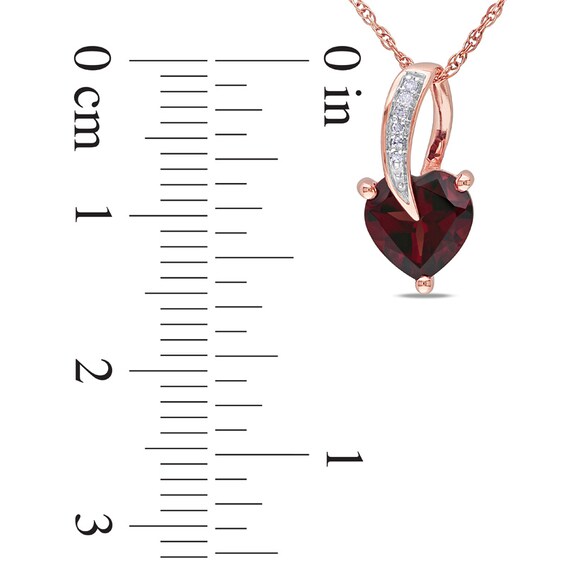 7.0mm Heart-Shaped Garnet and Diamond Accent Pendant in 10K Rose Gold - 17" 7.0mm Heart-Shaped Garnet and Diamond Accent Pendant in 10K Rose Gold - 17"