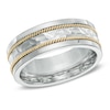 Thumbnail Image 0 of Men's 8.0mm Hammered Comfort Fit Rope Ring in Titanium and 10K Two-Tone Gold - Size 10