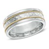 Thumbnail Image 0 of Men's 8.0mm Hammered Comfort Fit Rope Ring in Titanium and 10K Two-Tone Gold - Size 10