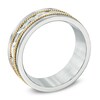 Thumbnail Image 1 of Men's 8.0mm Hammered Comfort Fit Rope Ring in Titanium and 10K Two-Tone Gold - Size 10
