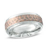 Thumbnail Image 0 of Men's 8.0mm Giraffe-Textured Comfort Fit Ring in Titanium and 10K Rose Gold - Size 10