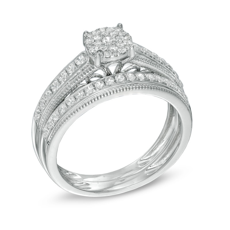 1/2 CT. T.W. Multi-Diamond Vintage-Style Bridal Set in 10K White Gold