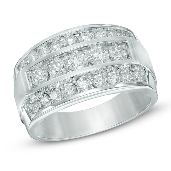 2 CT. T.w. Three Row Diamond Ring in 14K White Gold