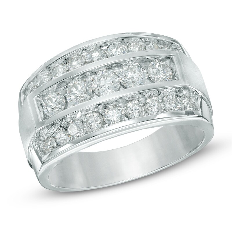 Men's 2 CT. T.W. Three Row Diamond Ring in 14K White Gold