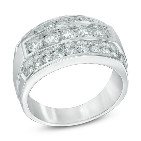 2 CT. T.w. Three Row Diamond Ring in 14K White Gold