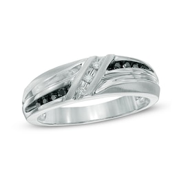 1/10 CT. T.W. Enhanced Black and White Diamond Wedding Band in 10K White Gold