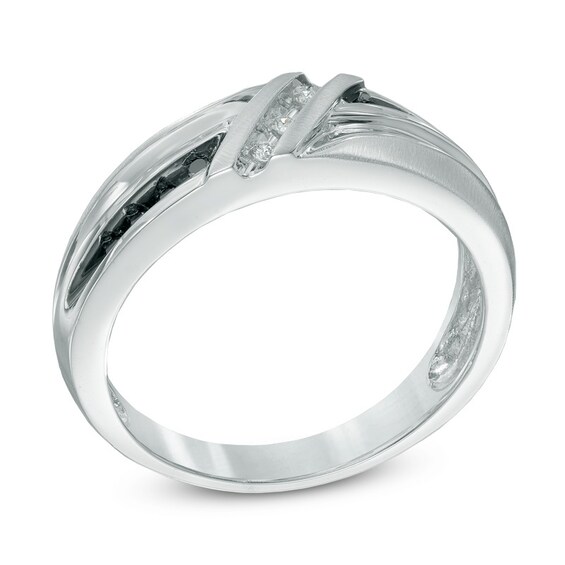 1/10 CT. T.w. Enhanced Black and White Diamond Wedding Band in 10K White Gold