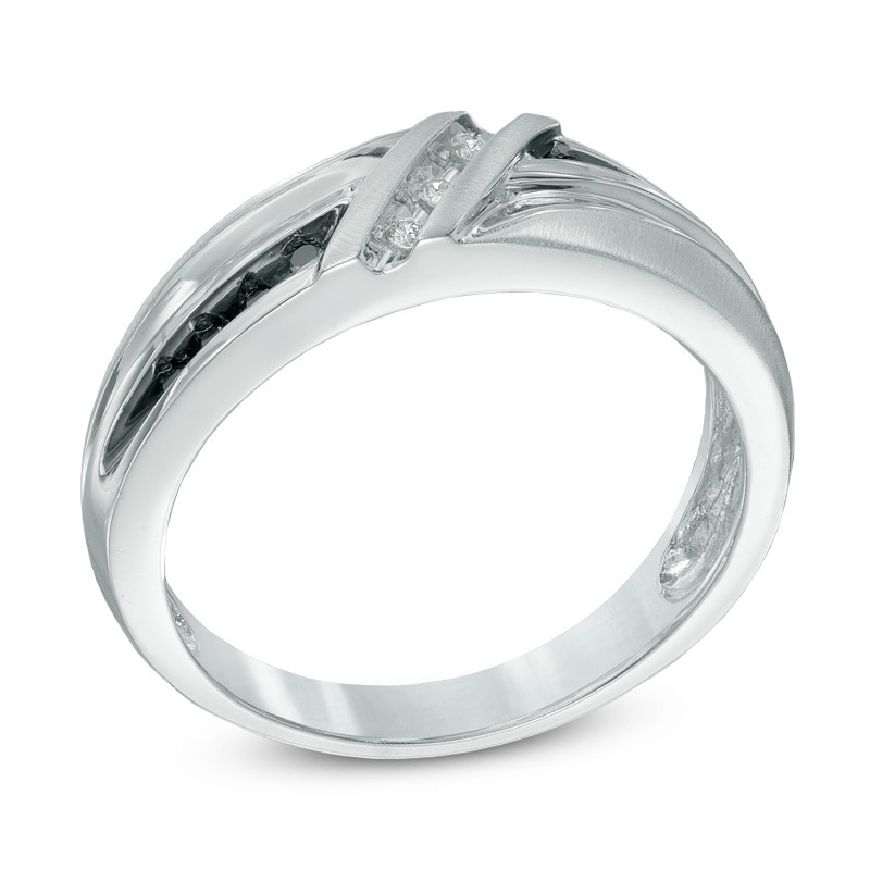 Main Image 2 of 1/10 CT. T.W. Enhanced Black and White Diamond Wedding Band in 10K White Gold