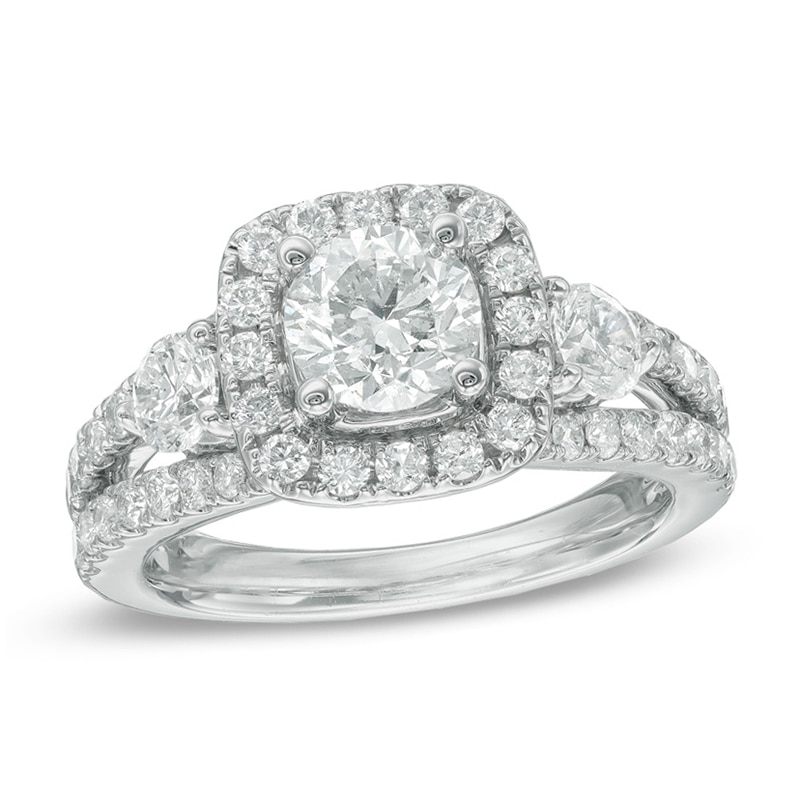 Celebration Ideal 2-1/5 CT. T.W. Diamond Three Stone Engagement Ring in 14K White Gold (I/I1)