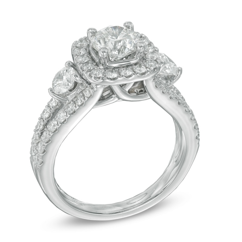 Celebration Ideal 2-1/5 CT. T.W. Diamond Three Stone Engagement Ring in 14K White Gold (I/I1)