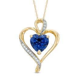 8.0mm Heart-Shaped Lab-Created Blue and White Sapphire Heart Pendant in Sterling Silver with 14K Gold Plate
