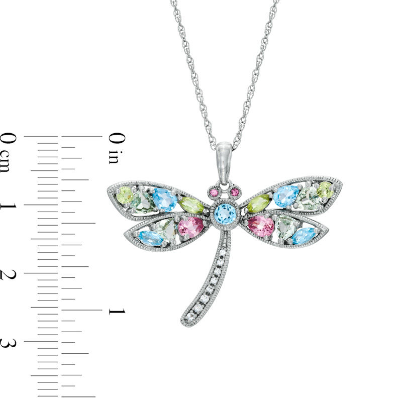 Multi-Gemstone Dragonfly Pendant in Sterling Silver