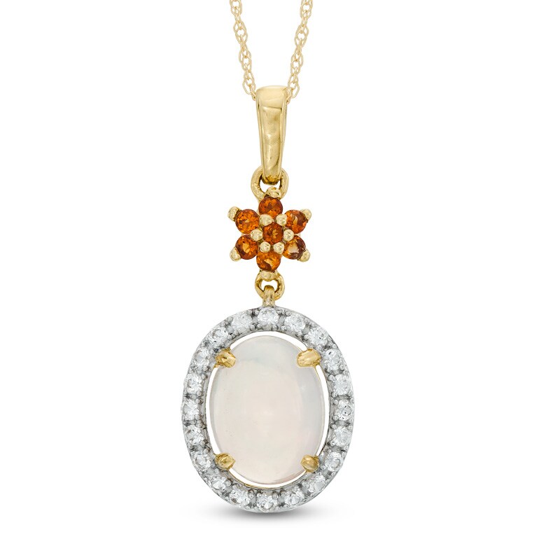 Main Image 1 of Oval Opal, Madeira Citrine and Lab-Created White Sapphire Pendant in 10K Gold