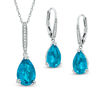 Thumbnail Image 1 of Pear-Shaped Blue Quartz Triplet and Lab-Created White Sapphire Pendant and Drop Earrings Set in Sterling Silver