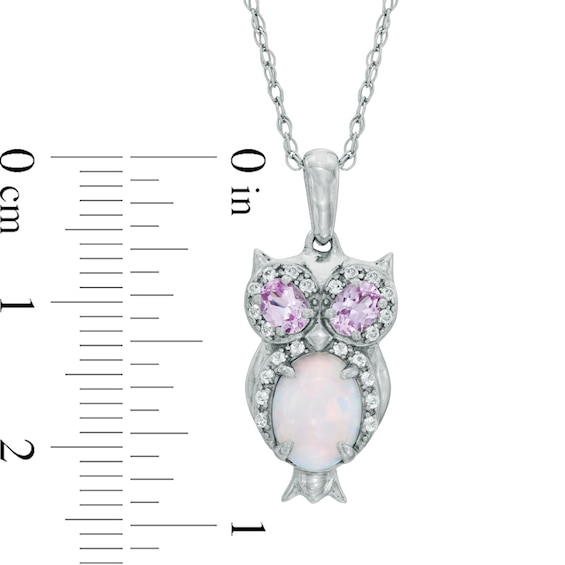 Oval Lab-Created Pink Opal and Pink and White Sapphire Owl Pendant in Sterling Silver with 14K Rose Gold Plate