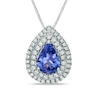 Thumbnail Image 1 of Pear-Shaped Tanzanite and 1/4 CT. T.W. Diamond Frame Pendant in 14K White Gold