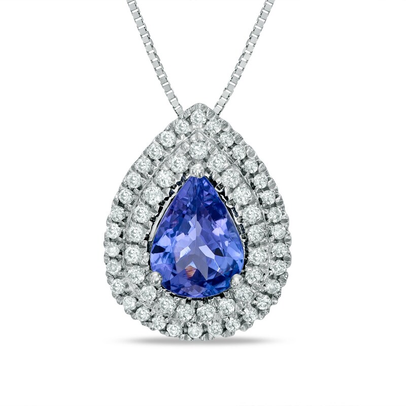 Pear-Shaped Tanzanite and 1/4 CT. T.W. Diamond Frame Pendant in 14K White Gold