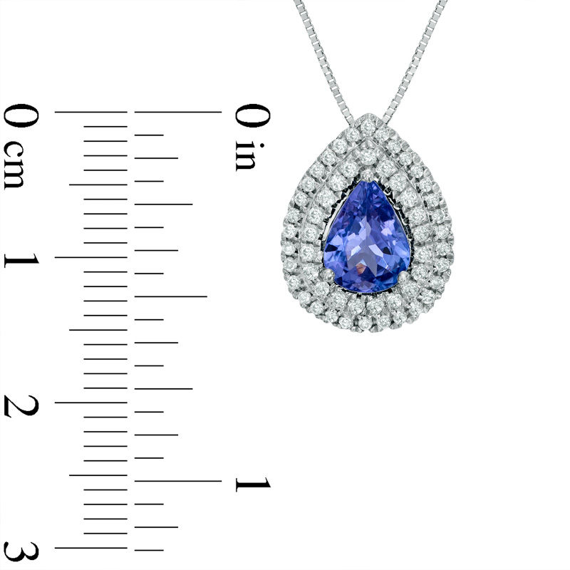 Pear-Shaped Tanzanite and 1/4 CT. T.W. Diamond Frame Pendant in 14K White Gold