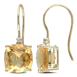 10.0mm Cushion-Cut Citrine and Diamond Accent Drop Earrings in 10K Gold