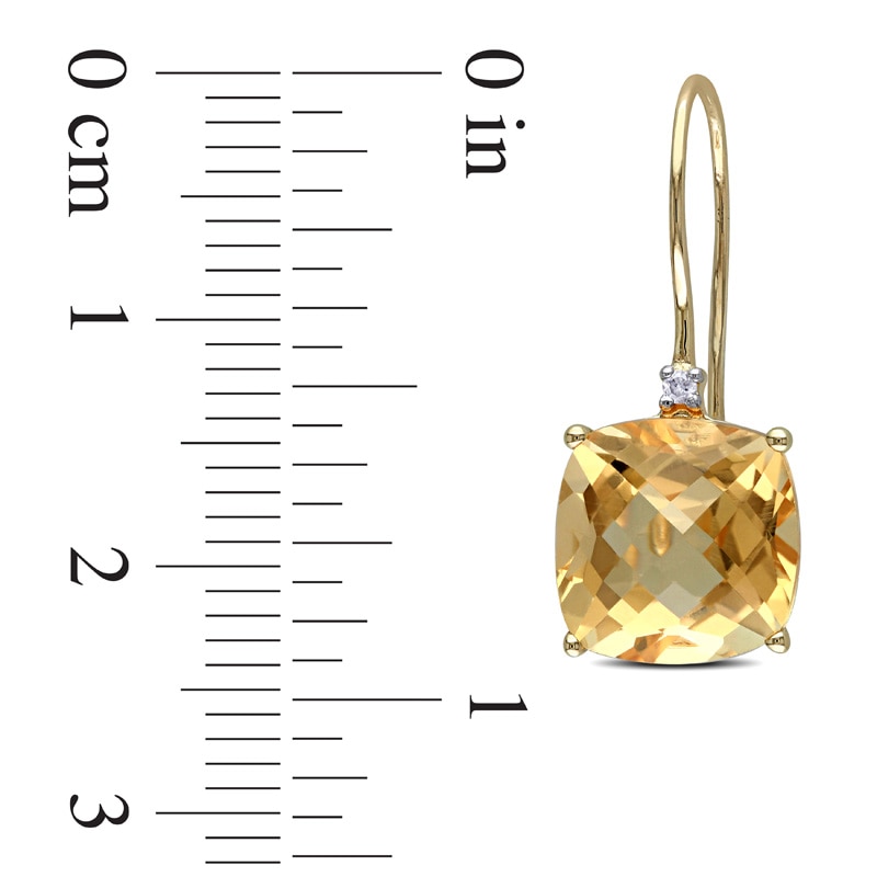 10.0mm Cushion-Cut Citrine and Diamond Accent Drop Earrings in 10K Gold