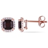 Thumbnail Image 0 of 5.0mm Cushion-Cut Garnet and 1/10 CT. T.W. Diamond Stud Earrings in 10K Rose Gold