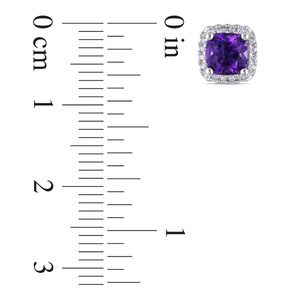 5.0mm Cushion-Cut Amethyst and 1/10 CT. T.W. Diamond Stud Earrings in 10K White Gold 5.0mm Cushion-Cut Amethyst and 1/10 CT. T.W. Diamond Stud Earrings in 10K White Gold