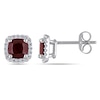 Thumbnail Image 0 of 5.0mm Cushion-Cut Garnet and 1/10 CT. T.W. Diamond Stud Earrings in 10K White Gold