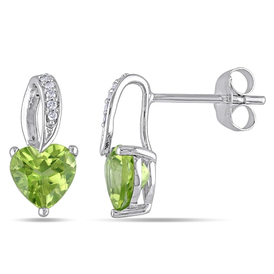 6.0mm Heart-Shaped Peridot and Diamond Accent Stud Earrings in 10K White Gold 6.0mm Heart-Shaped Peridot and Diamond Accent Stud Earrings in 10K White Gold