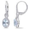 Thumbnail Image 0 of Oval Aquamarine and 1/4 CT. T.W. Diamond Drop Earrings in 10K White Gold