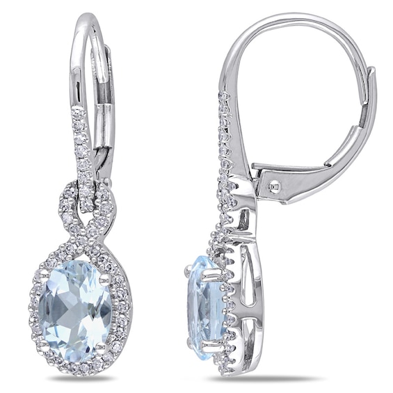 Oval Aquamarine and 1/4 CT. T.W. Diamond Drop Earrings in 10K White